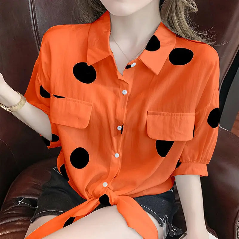 Loose Bandage Bow Polka Dot Shirt