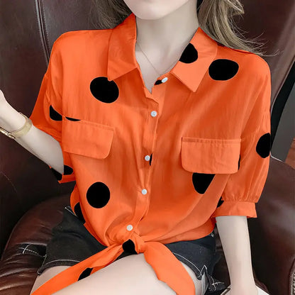 Loose Bandage Bow Polka Dot Shirt