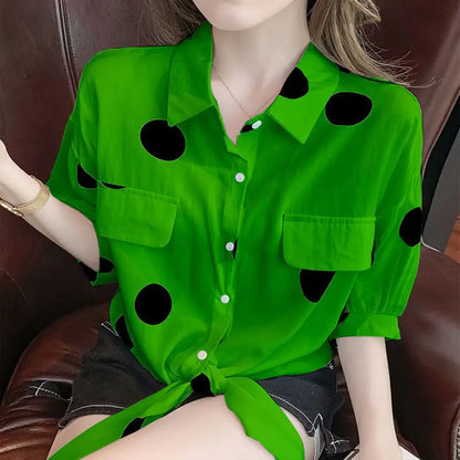 Loose Bandage Bow Polka Dot Shirt