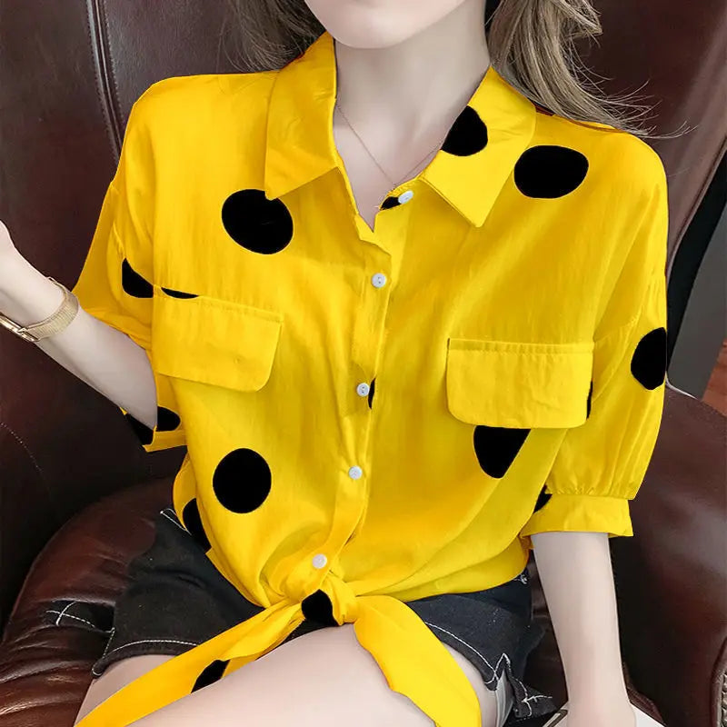 Loose Bandage Bow Polka Dot Shirt