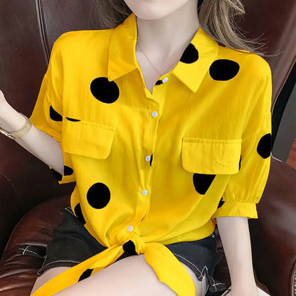 Loose Bandage Bow Polka Dot Shirt