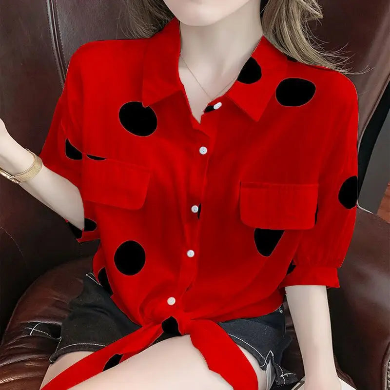 Loose Bandage Bow Polka Dot Shirt